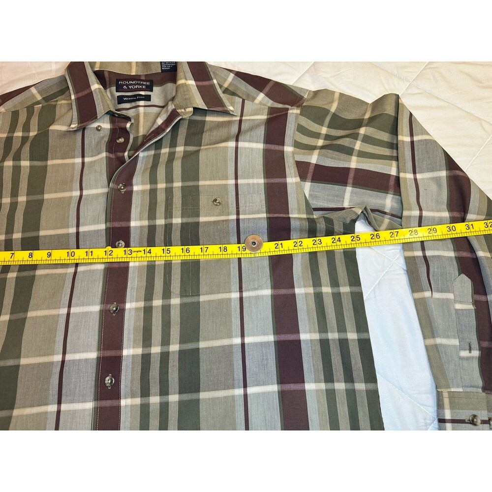 Roundtree & Yorke Shirt Men Size XL Dress Plaid Non Iron Collar Button Down Brow - Picture 5 of 9